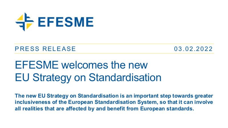 EFESME welcomes the new EU Strategy on Standardisation