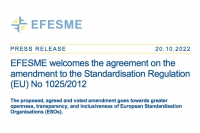 EFESME welcomes the agreement on the amendment to the Standardisation Regulation (EU) No 1025/2012