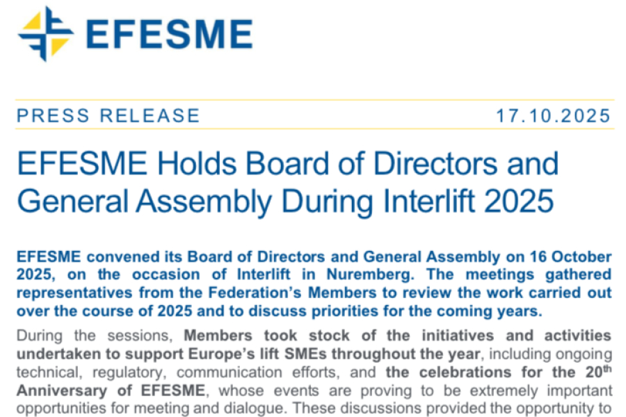 EFESME Board of Directors and General Assembly - 16 October 2025